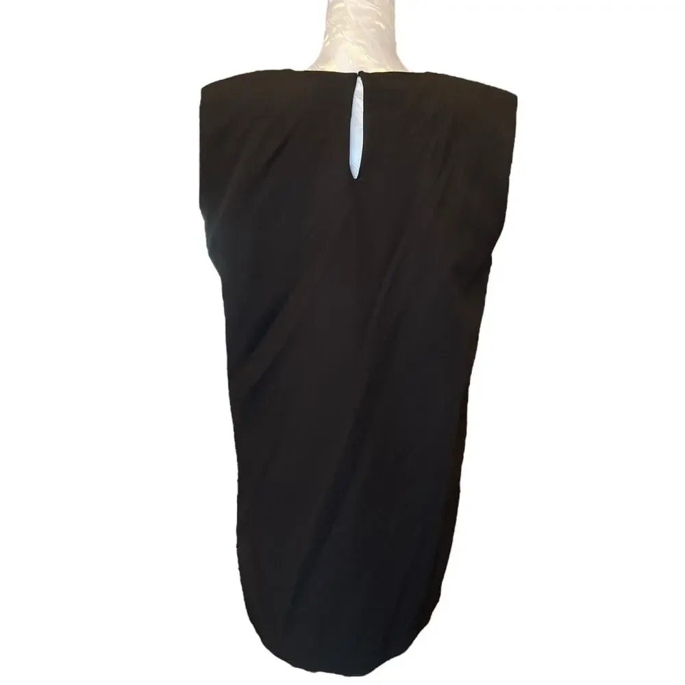 Zara Black Structured Shoulder Pad Sleeveless Shift Mini Dress Large